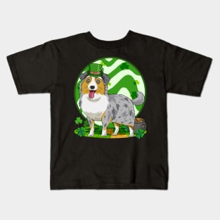 Australian Shepherd Dog St Patricks Day Leprechaun Kids T-Shirt